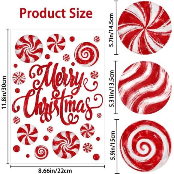8 Sheets Christmas Window Clings, Oil Painting Christmas Red Candy Stickers - Picture 7 of 8